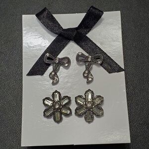Avon dark silver tone bows and flowers matching earring set
